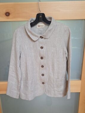 Linenbee Relaxed Fit Herringbone Cream Blazer Small